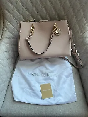 Authentic Michael Kors Cynthia Pink Saffiano Leather Satchel Tote Shoulder Bag • $109.95