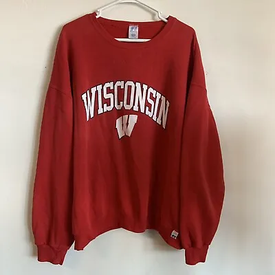 $40 • Buy Vintage Russell Athletic Wisconsin Badgers Spell Out Crewneck Red XL/2XL