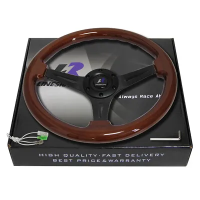 Univerdal 35cm OD Wood Grain Steering Wheel 6 Bolts Mahogany Color & Horn Button • $75.05