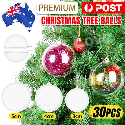 30pcs Christmas Ball Fillable Baubles Clear Ball Xmas Tree Ornament Bulk Decor • $13.85