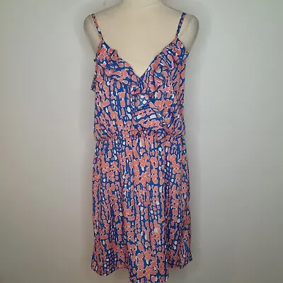 $16.95 • Buy STELLA Womens Dress Size14 Blue Pink Sleeveless Ruffles Elasticated Waist Casual