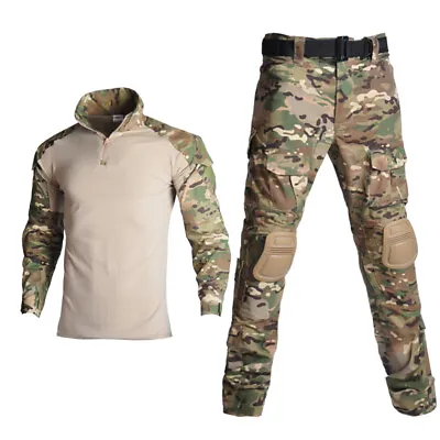 Military Clothes Suit Combat Suits Camo Men Clothing Shirt+Cargo Pants Knee Pads • $101.81