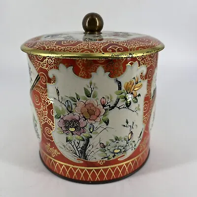 Vintage Daher Tin Made In England Lidded Biscuit Tea Tin Orange Gold Gilt Floral • $29