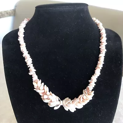 Vintage Puka Shell Chip Hawaiian Spiral Necklace Choker Barrel Clasp 16  Salmon • $19.99