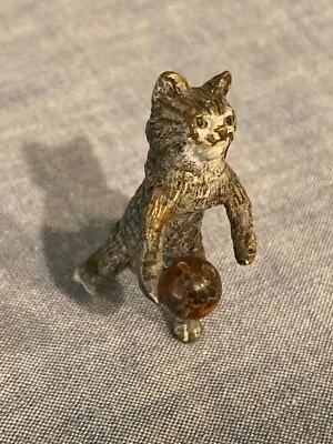 Antique Vienna Bronze Bowling Cat - 1 5/8  Tall. • $69