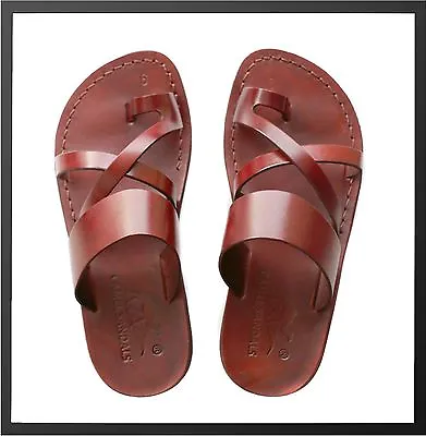Brown Leather Roman Biblical Sandals For Men Strap Handmade UK 4-15 EU 36-50 • £49.19