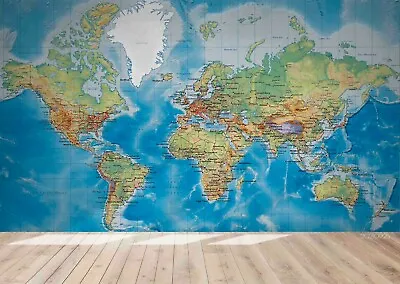 3D Blue World Map Wallpaper Wall Mural Removable Self-adhesive 845 • $226.67