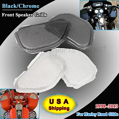 Black/Chrome Front Speaker Grills Mesh Cover For Harley Road Glide FLTR 98-13 US • $25.98