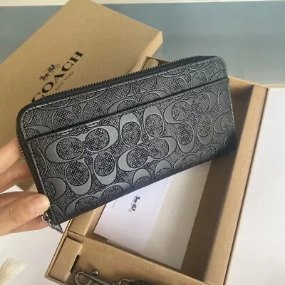 New Coach Canvas Wallet Zip Card Case Black With Chain NWT • £67.18