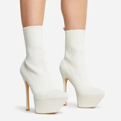 £14.50 • Buy Platform Boots Size 9 Knitted Design Super High Heel, Drag, Trans Boots In CREAM
