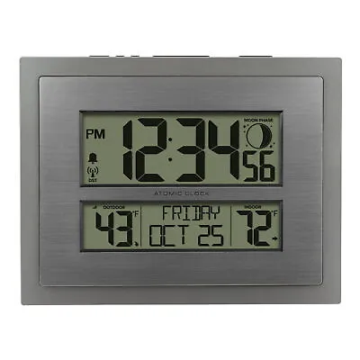 Digital Atomic Clock Silver Wall/Table Clock W/Moon Phase&Calendar Temperature • $32.96