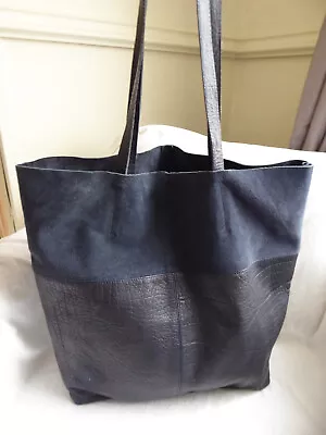 Warehouse Navy Blue Leather Extra Large Size 14 W X 16 H Tote Or Shoulder Bag • £15.06