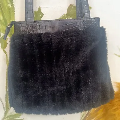 Unbranded Mink Look Faux Fur Satchel Handbag Purse W Alligator Trim EUC • $19