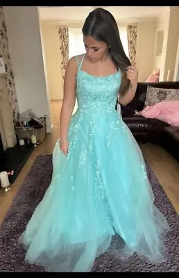 BNWT Prom Dress Size 8 Cinderella Tulle Ballgown Corset Back Mint/Turquoise • £99