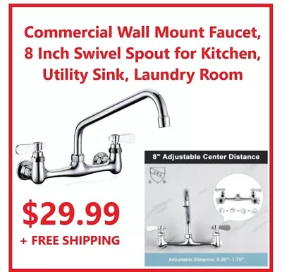 Kitchen Sink Faucet Wall Mount With 8 Inch Swivel Spout 8  On Center • $29.99