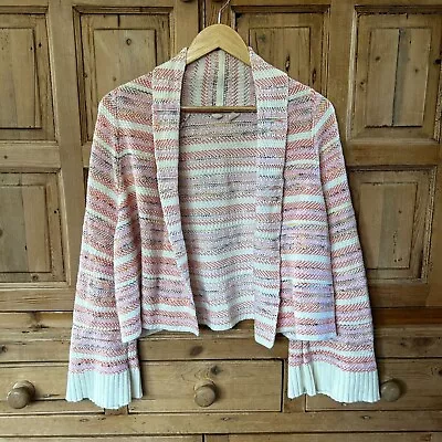 MOTH Anthropologie Small Blazer Tweed Cream Pink Orange Open Front Cardigan • $20