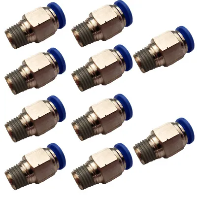 (Qty 10) 3/8  OD Tube X 1/4  NPT Pneumatic Fitting Push To Connect Air Fitting • $20.50