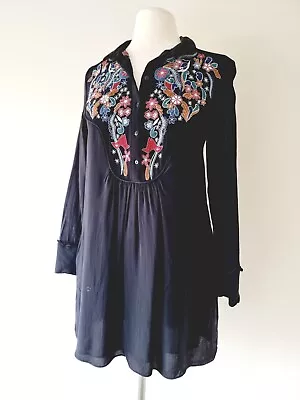 $24.20 • Buy ZARA Black Embroidered Velvet Detail Shirt Tunic Top SIZE SMALL 