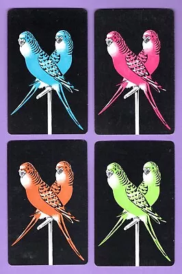 4 Single Swap Playing Cards PARAKEETS COLORFUL CUTE CAGED BIRDS VINTAGE SET Of 4 • $2.99