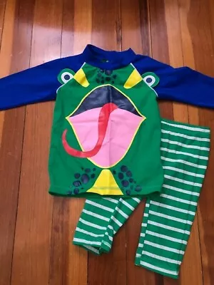 Boden Boy Swim Surf Set Sz 3-4Y Applique Chameleon Lizard Bathing Suit UPF - EUC • $34