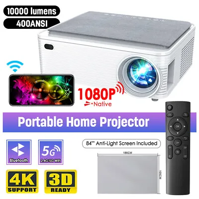 £176.99 • Buy 5G 1080P 4K 3D LED Android Wifi Video Home Theater Projector Cinema + 84  Screen