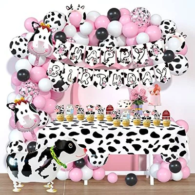 $28.45 • Buy Cow Birthday Party Decorations Balloon Garland Kit Cowgirl Cow Print Banner...