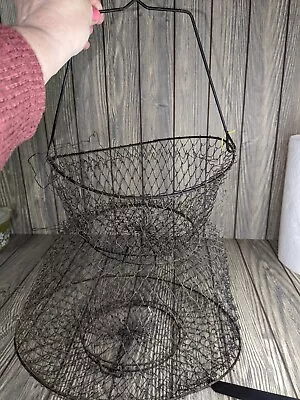 Vintage Collapsible Wire Fishing Basket Galvanized Steel Mesh Fish • $8.50