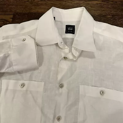 Ike Behar White Linen Long Sleeve Front Pockets Collar Shirt - L • $29.99