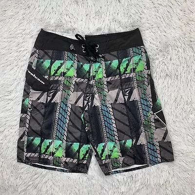 Vintage Volcom Swim Trunks Size 30 Black Green Boardshorts Surfing Swimming • $17