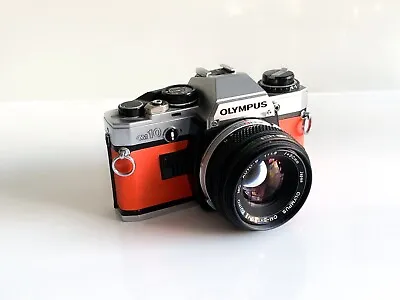 Olympus OM10 35mm SLR Film Camera W Zuiko 50mm 1.8 Lens Orange Leathe NEW SEALS • £135.50