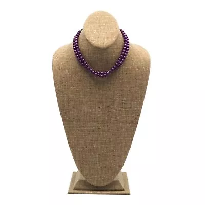 Vintage 7mm Acrylic Purple Shimmer Beaded 2 Strand 14.5 Inch Fashion Necklace • $14.99