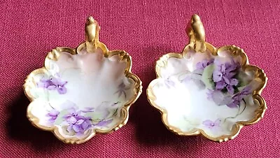 Pair Of Master Salts/Nappies Vienna Austria Violets With Heavy Gold Trim • $16