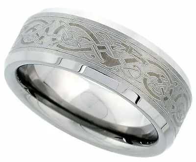 Tungsten Carbide Ring Men Wedding Band Etched Celtic Dragon Pattern Design 8mm • $19.26