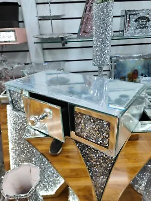 Crushed Crystal Mirrored Floating Wall- Mounted Shelf With 1 Drawer 15''x8''x4'' • £39.99