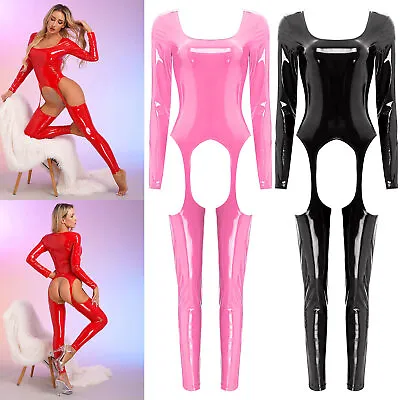 Womens Jumpsuit Patent Leather Womens Full Bodysuit Skinny Overalls Glossy Sexy • $10.99