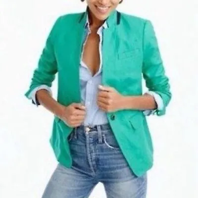 J. Crew Green 100% Linen Regent Blazer Fitted Single Breasted Size 2 Petite • $60