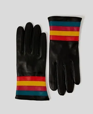 NEW Accessorize Black / Colour Leather Gloves - M • £22