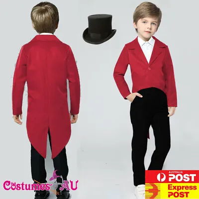 Boys Ringmaster Magician Costume Red Child Girls Kids Steampunk Tailcoat Hat • $28.79
