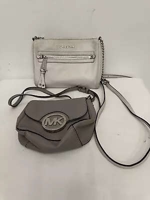 Lot Of 2 Michael Kors 1 White 1 Gray Leather Crossbody Handbag • $19.99