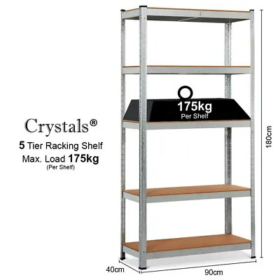 5 Tier Racking Shelf Heavy Duty Garage Shelving Storage Shelves Unit 180x90x40cm • £22.85