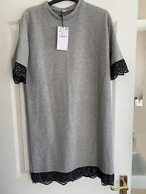 £15 • Buy Zara Grey Sweatshirt Dress With Lace Trim - S