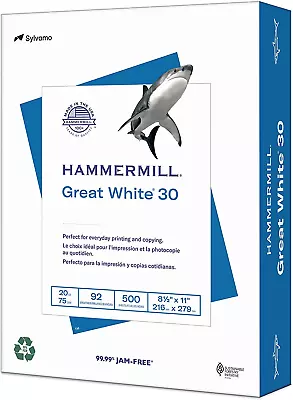 Hammermill Printer Paper Great White 30% Recycled Paper 8.5 X 11 - 1 Ream (500 • $16.31