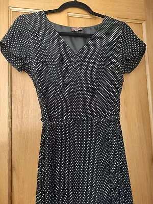 Phase Eight Black & White Spot 1940s Vintage Style Tea Dress Size 8 • £16.99