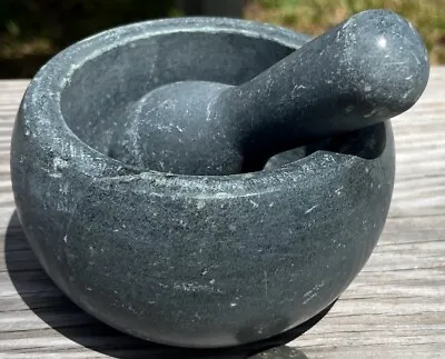 Vintage Mortar And Pestle Set Solid Carved Stone Grinding Soapstone? • $33.19