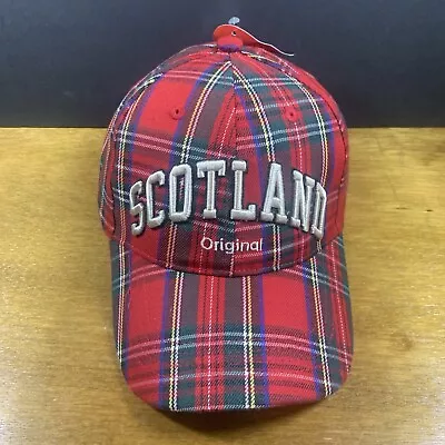Scotland Hat Plaid Cap Red Embroidered Cotton Strap Back Adjustable H49 • $18.87