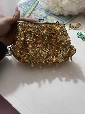 Vintage Gold Beaded Purse With Chain Strap. MADE BY BIJOUX TERNER • $20