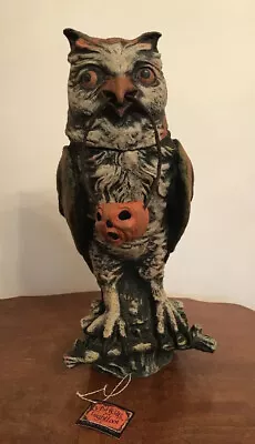 Bethany Lowe Vergie Lightfoot Halloween Owl Container W/Jack O’Lantern—Retired • $345
