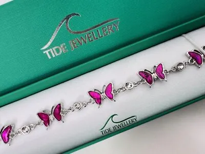 Paua Shell Crystal Pink Butterfly Bracelet 7.5 Inch Tide Jewellery Abalone Shell • £18.99