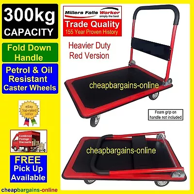 300kg HAND TROLLEY PLATFORM TROLLEY WAREHOUSE CART HAND TRUCK FOLDING HANDLE H/D • $85.99