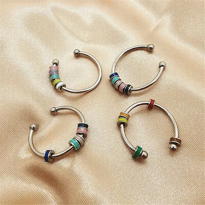$3.29 • Buy Spinning Enamel Fidget Ring Anxiety Ring For Women Girls With Beads Spinner